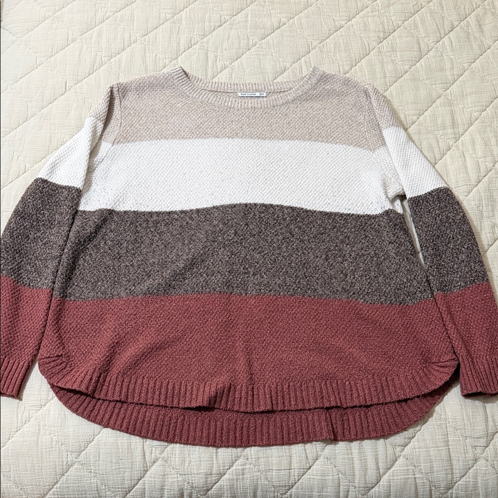Pink Clover Women's Striped Sweater - Cream, Brown, Pink